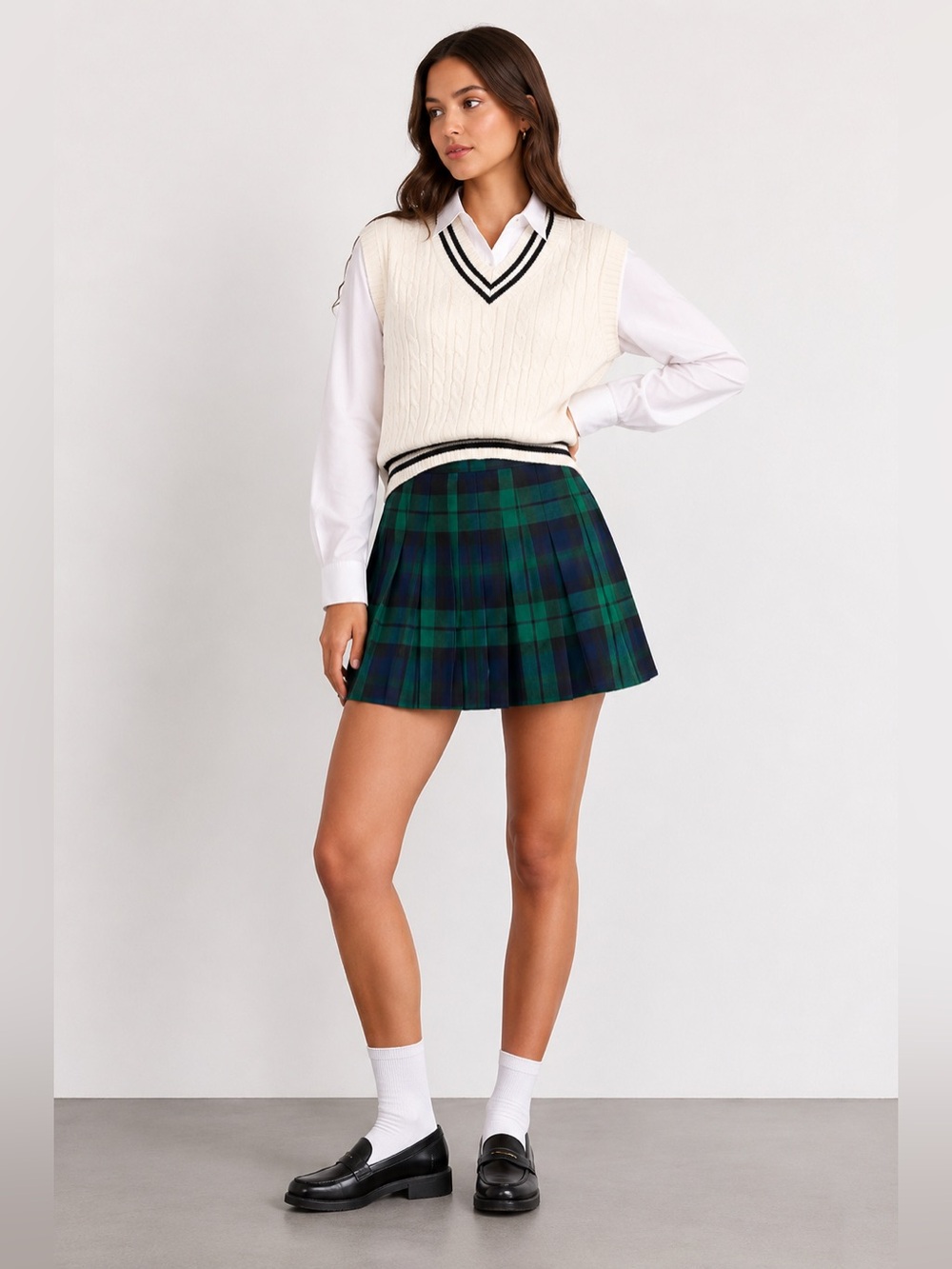 Aerie Green Navy Plaid Pleated Mini Skirt Small